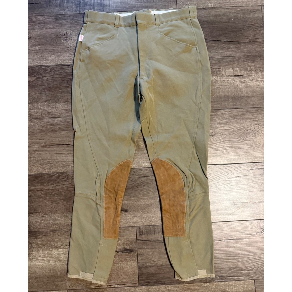 The Tailored Sportsman Olive Green Riding Breeches with Brown Suede Knee Patches